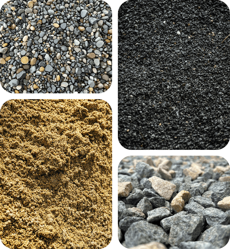 Close-up images of various types of gravel and sand.